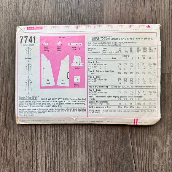 Vintage 1960s Simplicity 7741 Sewing Pattern Size XXS Jiffy Shift Dress COMPLETE - Picture 2 of 2